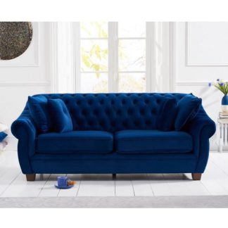An Image of Sylvan Chesterfield Fabric 3 Seater Sofa In Blue Plush