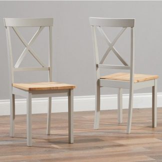 An Image of Chertan Wooden Oak And Grey Dining Chairs In Pair