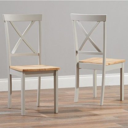 An Image of Chertan Wooden Oak And Grey Dining Chairs In Pair