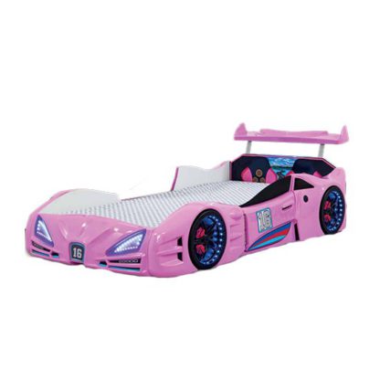 An Image of Buggati Veron Childrens Car Bed In Pink With Spoiler And LED