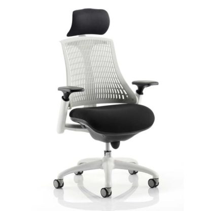 3a6a7a7fe099073dc7ccf865da079bd43ea698b1cee0a870f73a899af563f58c.jpg An Image of Flex Task Headrest Office Chair In White Frame With White Back