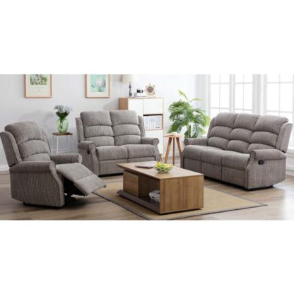 An Image of Tegmine 3 Seater Sofa And 2 Armchairs Reclining Suite In Latte