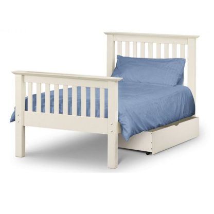 3a9df8778e69555753e4dc1b694166e13be0348ea833ce2ec39e3aae683110c8.jpg An Image of Velva Wooden Single High Foot Bed In Stone White