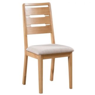 An Image of Holborn Wooden Dining Chair In Oak With Padded Linen Seat