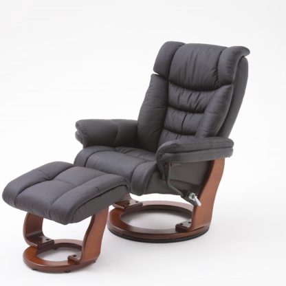 An Image of Toronto Swivel Relax Chair Black Faux Leather And Footstool