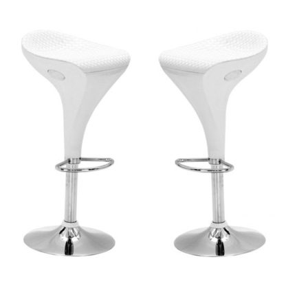 An Image of Welford Faux Leather Bar Stools In White High Gloss In Pair