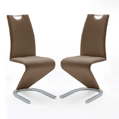 3b09ae4cfdd9631f2cda909bd3851454b39677bfe3e4a7a7d3b46c4ac1943dfe.jpg An Image of Amado Z Brown Faux Leather Dining Chair In A Pair