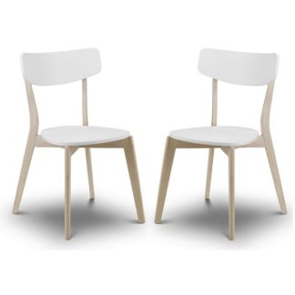 An Image of Bramley Dining Chairs In White With Oak Effect Legs In A Pair