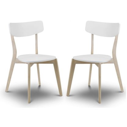 An Image of Bramley Dining Chairs In White With Oak Effect Legs In A Pair