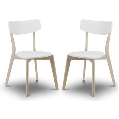 3b639b661bde6b24b75f4e7227a111177db3e20db2598bdc1afe03f1db79c41a.jpg An Image of Bramley Dining Chairs In White With Oak Effect Legs In A Pair