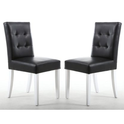 An Image of Artois Dining Chair In Black Matt Bonded Leather With White Legs