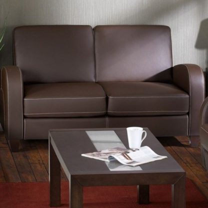 3b842ecb83af924223a70167e33160846504b3a1f03f515560fcd6ed25258c09.jpg An Image of Vivo Faux Leather Fold Out Sofa Bed In Chestnut