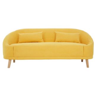 An Image of Errai 3 Seater Linen Sofa In Yellow With Rubberwood Legs