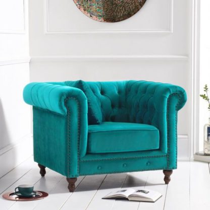 An Image of Propus Plush Fabric Lounge Chaise Armchair In Teal