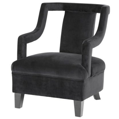 3c04db82545d9153453db61be80fb1d2dced4b82160b6a994fbcc03a4faa0fe0.jpg An Image of Blanka Fabric Arm Chair In Black With Dark Legs