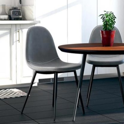 An Image of Calvin Grey Velvet Dining Chairs In Pair