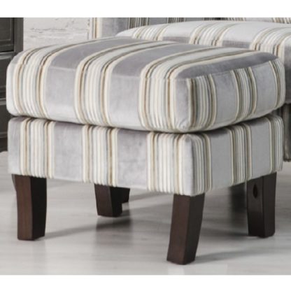 An Image of Humphrey Fabric Footstool In Grey With Wooden Feet