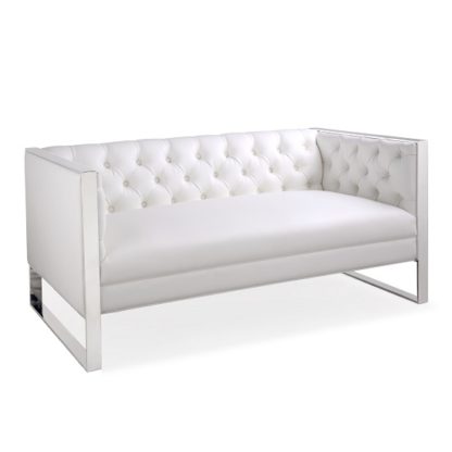 An Image of Celestia Square Edge Leather Sofa In White