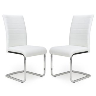 An Image of Callisto White Leather Cantilever Dining Chair In A Pair