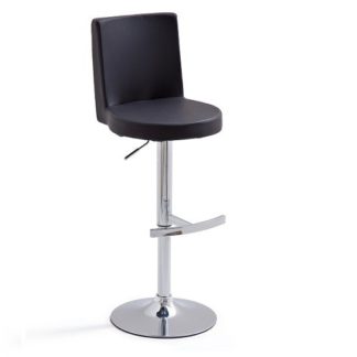 An Image of Twist Bar Stool Black Faux Leather With Round Chrome Base