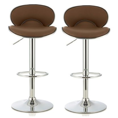 An Image of Cyrus Modern Bar Stool In Cappuccino Faux Leather In A Pair