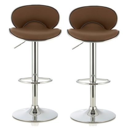 3d421c08feb7947d2ecc552c6d8f51e9959b298a389db0ee628fd8de6d559d9d.jpg An Image of Cyrus Modern Bar Stool In Cappuccino Faux Leather In A Pair