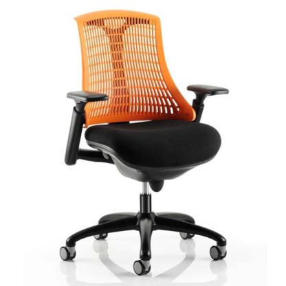 3d430f0340d57979f9cdd6a2c11fa3476659556401d2501eddce2bdc7a081291.jpg An Image of Flex Task Office Chair In Black Frame With Orange Back