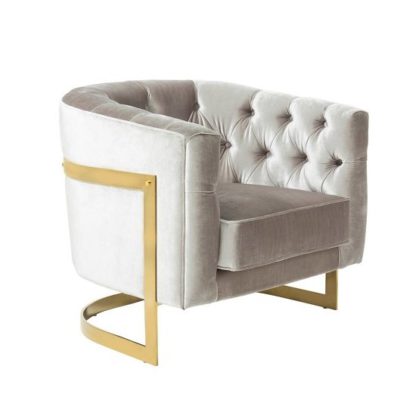 An Image of Lincoln Accent Chair In Grey Velvet And Gold Plated Steel