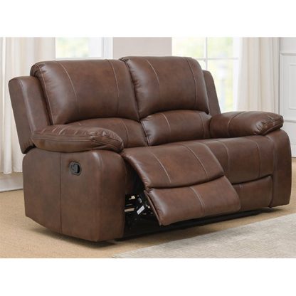 An Image of Andalusia Recliner LeatherGel And PU 2 Seater Sofa In Whiskey