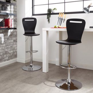 An Image of Long Island Black Wooden Gas-lift Bar Stools In Pair