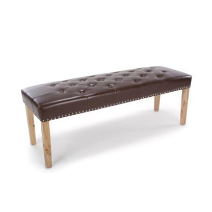 An Image of Camberwell Dining Bench In Antique Brown Leather With Wooden Leg