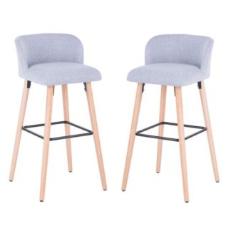 An Image of Gunning Fabric Bar Stool In Grey With Wooden Legs In A Pair