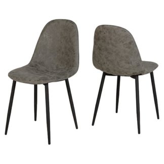 An Image of Athens Fabric Dining Chair In Grey Faux Leather In Pair
