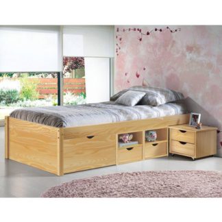 An Image of Claas Wooden Functional Single Bed In Natural Oak