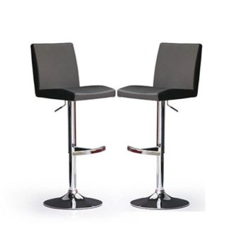 An Image of Lopes Bar Stools In Black Faux Leather in A Pair