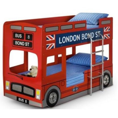 3ebf396f498a3caff48a336852123a9c8bd6ee86c9db9b3e3fb0d4dbedd8618b.jpg An Image of London Bus Modern Style Children Bunk Bed In Red