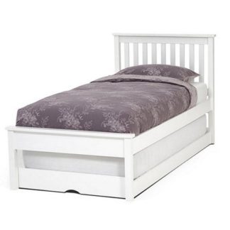 An Image of Heather Hevea Wooden Single Bed And Guest Bed In Opal White