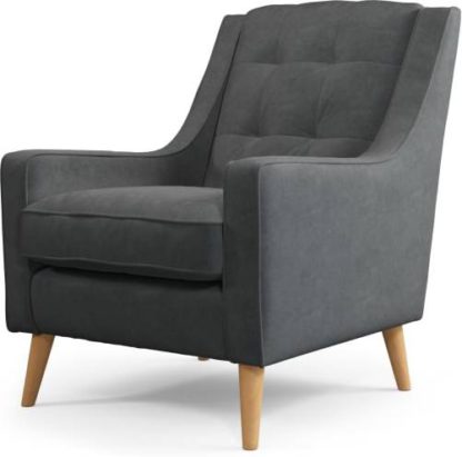 An Image of Content by Terence Conran Tobias, Armchair, Plush Shadow Grey Velvet, Light Wood Leg
