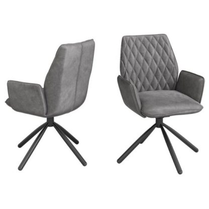 An Image of Zanetti Swivel Dark Grey Velvet Fabric Dining Chairs In Pair