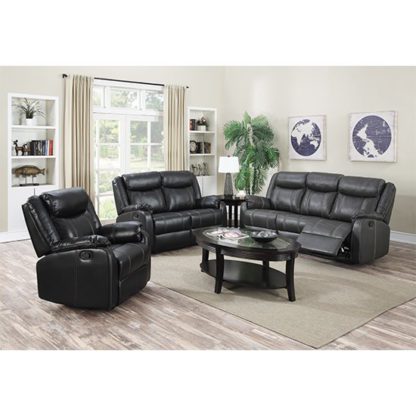 3eddf07f1b5a33171c457548df8641fe59710aaad897d5f896fdf4469525c21f.jpg An Image of Leeds LeatherLux And PU Recliner Sofa Suite In Gun Metal