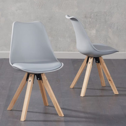 An Image of Tupa Light Grey Faux Leather Chairs In Pair With Square Leg