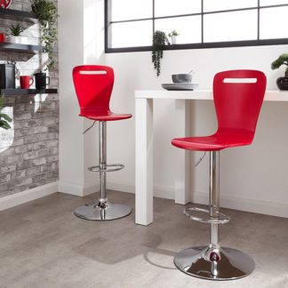 An Image of Long Island Red Wooden Gas-lift Bar Stools In Pair