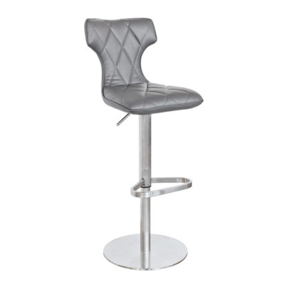 An Image of Ava Grey Faux Leather Bar Stool With Stainless Steel Base
