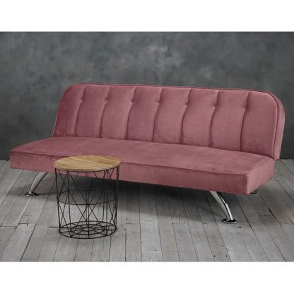 An Image of Wingert Velvet Sofa Bed In Pink With Silver Finished Legs