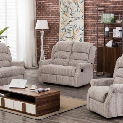 An Image of Curtis Fabric Recliner 2 Seater Sofa In Natural