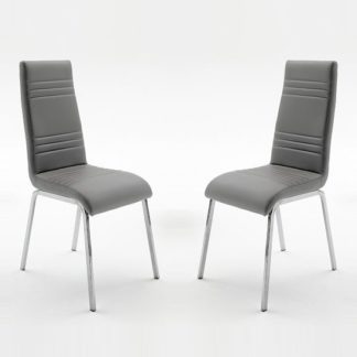 An Image of Dora Dining Chair In Grey Faux Leather In A Pair