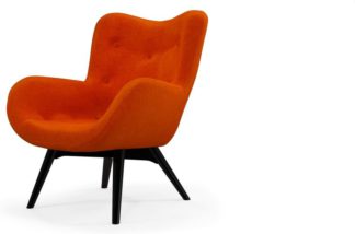 An Image of Custom MADE Doris Accent Armchair, Citrus Orange Velvet with Black Wood Leg