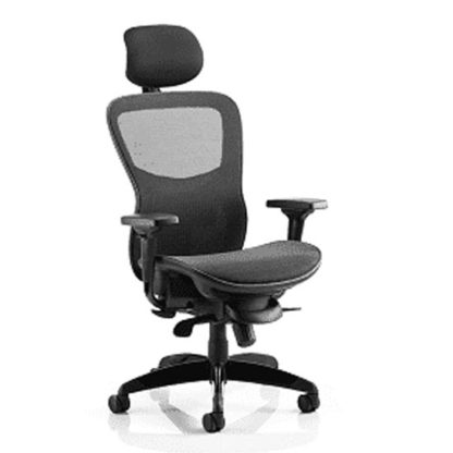 4046a4bb7751b5e9b359e658ccc054868f757b29cec14d2bb2ee0dbdabbee2ac.jpg An Image of Stealth Shadow Ergo Headrest Office Chair In Black Mesh Seat