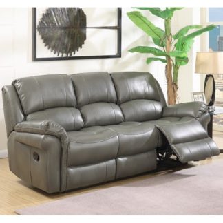 An Image of Claton Recliner 3 Seater Sofa In Grey Faux Leather