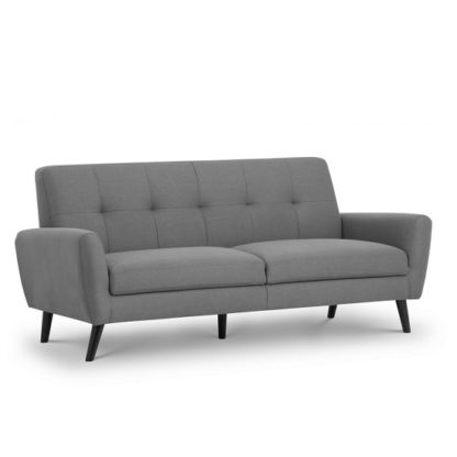 An Image of Aldonia Fabric 3 Seater Sofa In Mid Grey Linen With Wooden Legs